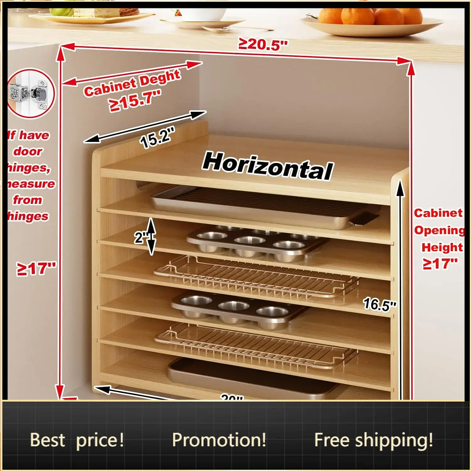 Kitchen Cabinet Baking Organizer - 7단 나무 트레이 칸막이 - 캐비닛용