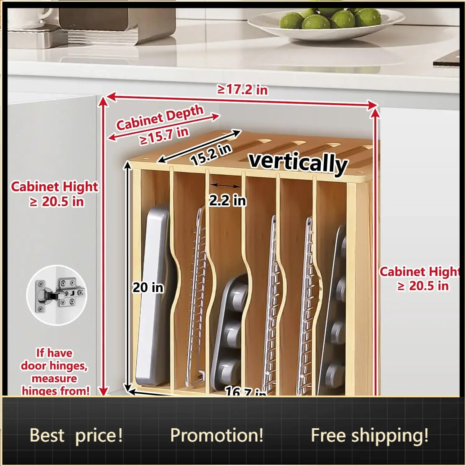 Kitchen Cabinet Baking Organizer - 캐비닛용 나무 트레이 디바이더, 쿠키 시트