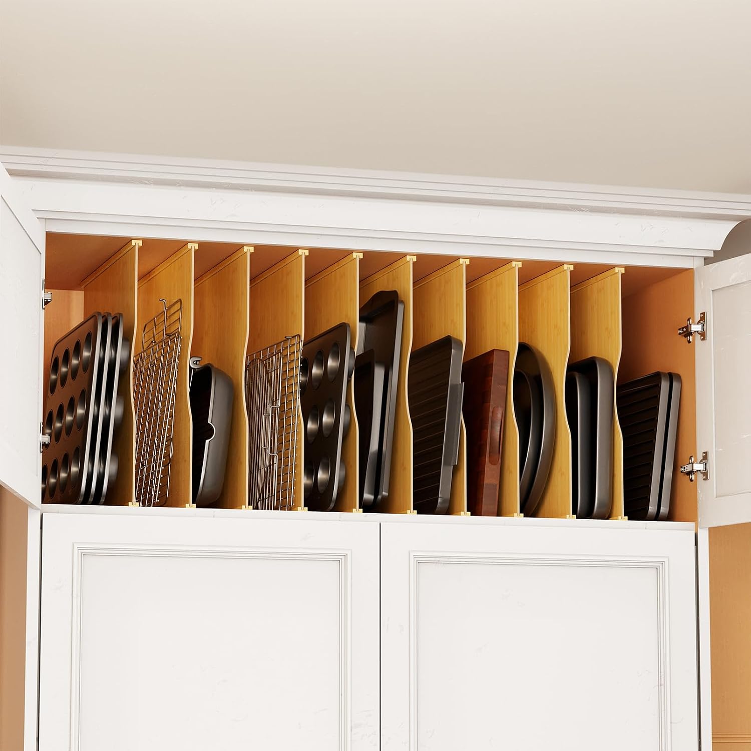 Kitchen Cabinet Baking Organizer - 주방 캐비닛용 대나무 트레이 디바이더 10개,