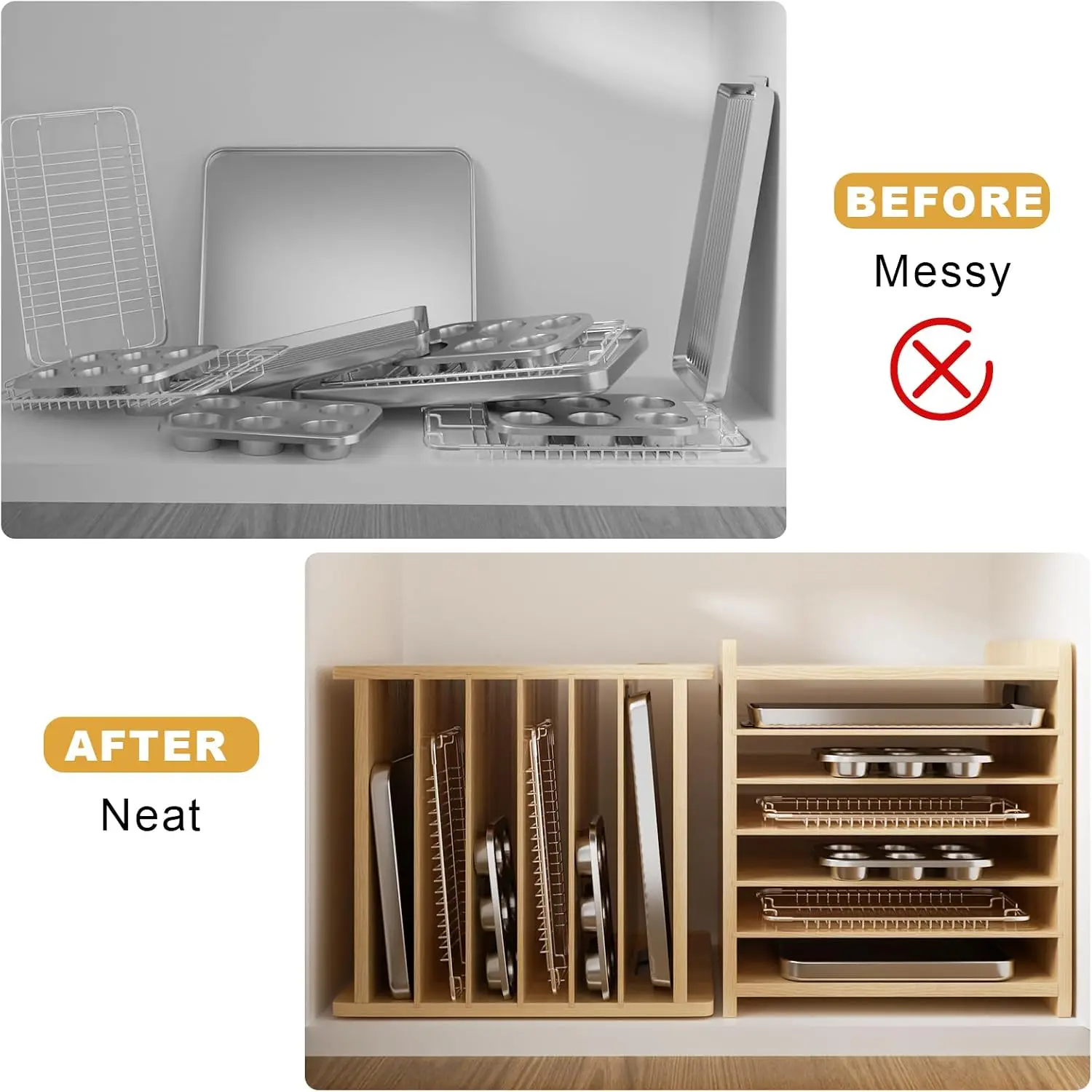 7단 나무 트레이 칸막이 - 캐비닛용 쿠키 시트 정리함 - Kitchen Cabinet Baking Organizer 리뷰 및 가격