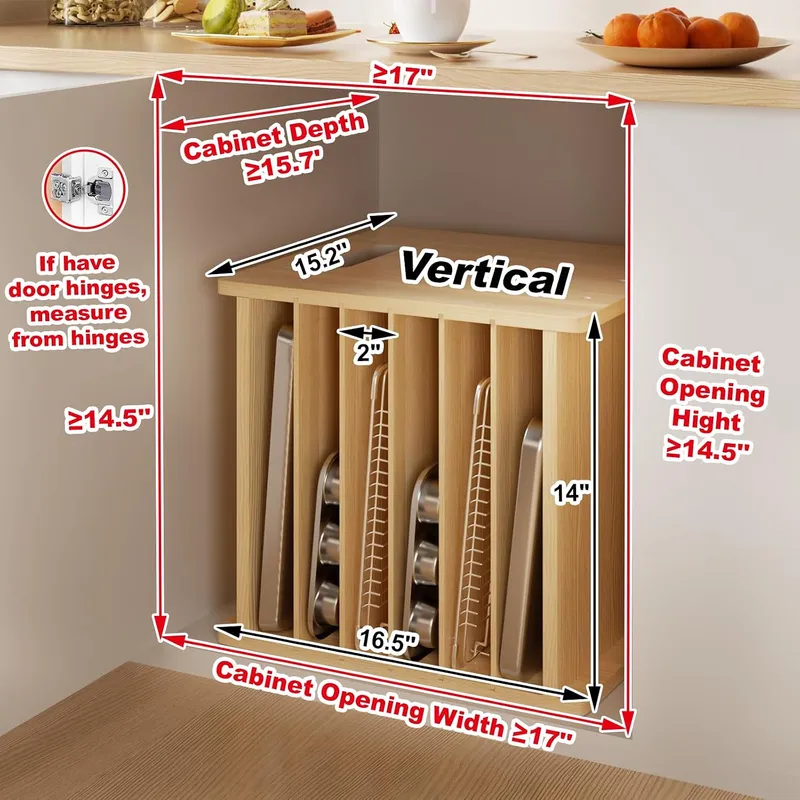 7단 나무 트레이 칸막이, 쿠키 시트 정리대, 냄비와  - Kitchen Cabinet Baking Organizer 리뷰 및 가격