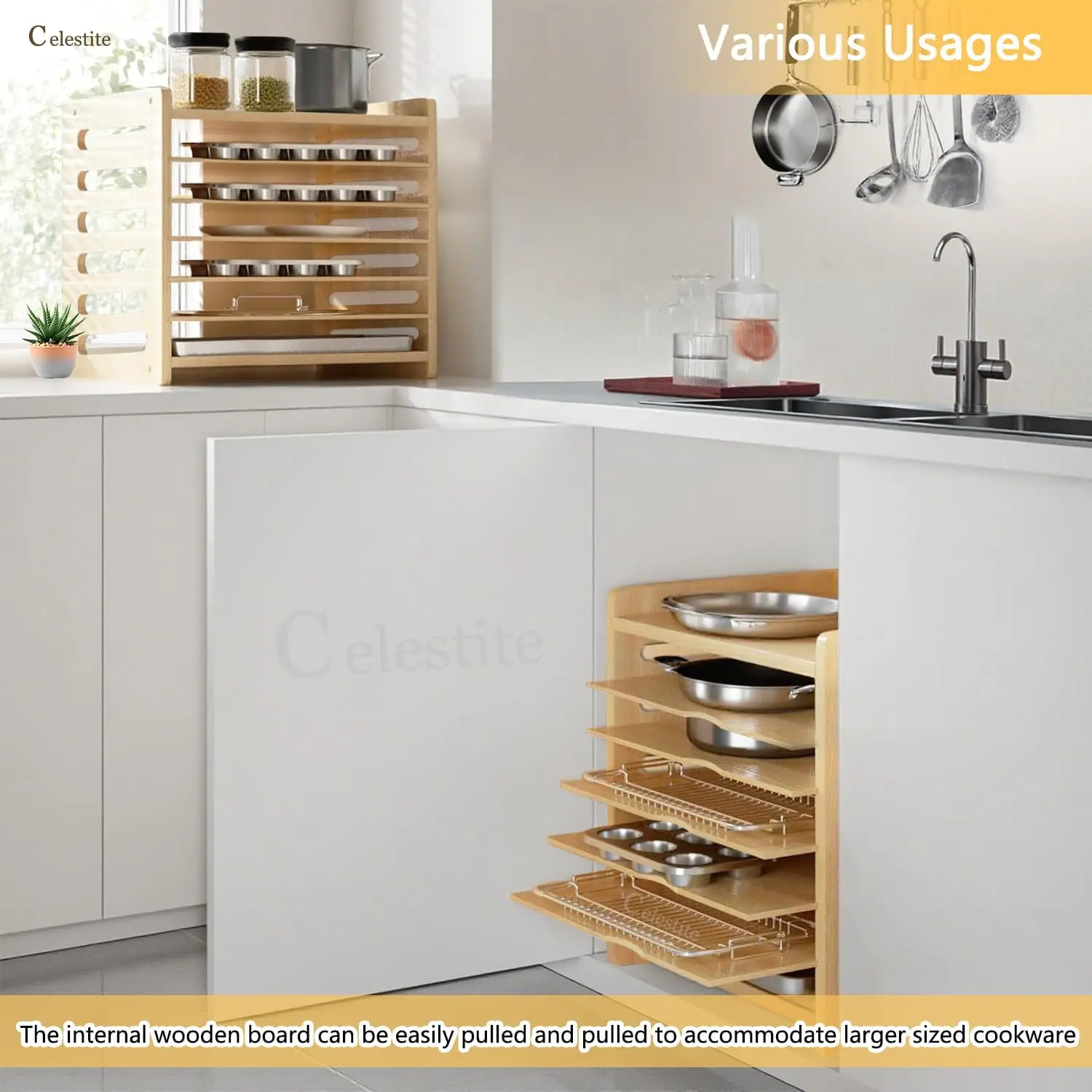 캐비닛용 나무 트레이 디바이더, 쿠키 시트 정리함, 베 - Kitchen Cabinet Baking Organizer 리뷰 및 가격