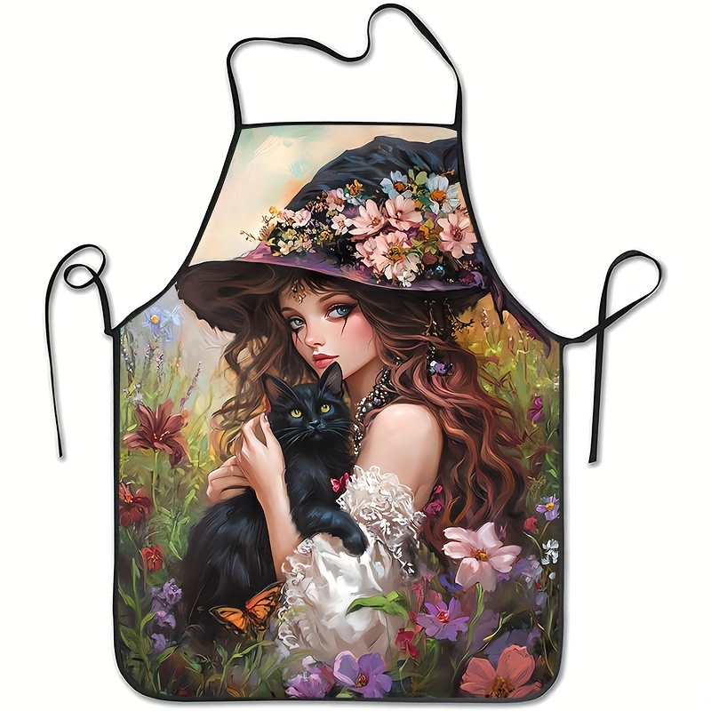 빈티지 스타일의 검은 고양이 마녀 테마 프린트 앞치마로 - Kitchen Witch Baking 리뷰 및 가격